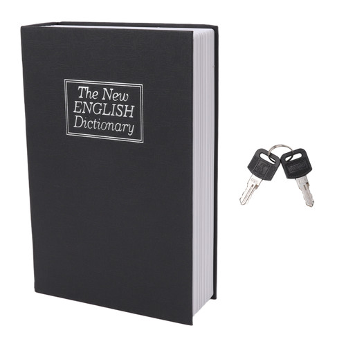 Dictionary Coin Piggy Bank Stainless Steel Realistic Lockable Book Safe Box with Key for Coin Storage Black