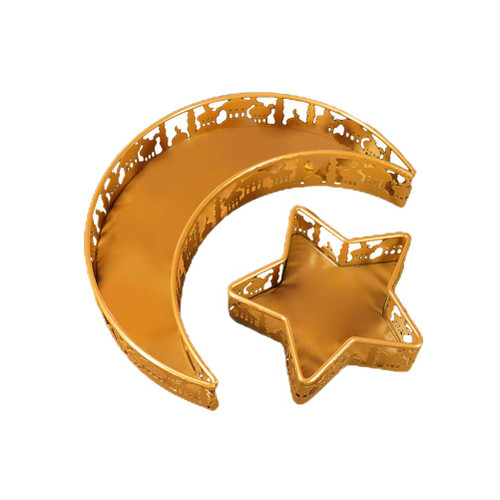 Ramadan Iron Tray Moon Star Shaped Eid Mubarak Dessert Tray for Wedding Party Festival Table Decor