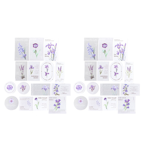 30Pcs Stickers Plants Pattern Romantic Decorative Sticker Set for Scrapbook Stationery Cards Purple