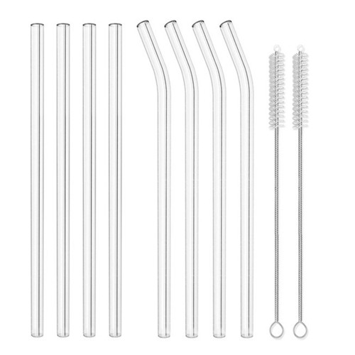 Portable Reusable Transparent Heat Resistance Drinking Glass Straw with Cleaning Brush Set