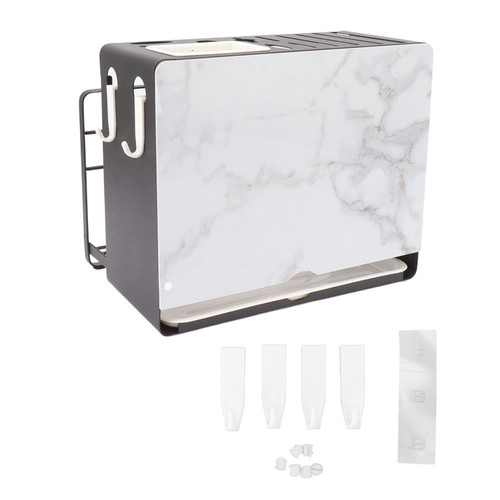 Multifunctional Knife Blocks with White Plate Cutting Board Pot Lid Holder for Countertop Organization Kitchen Storage Wall Mount Black Frame