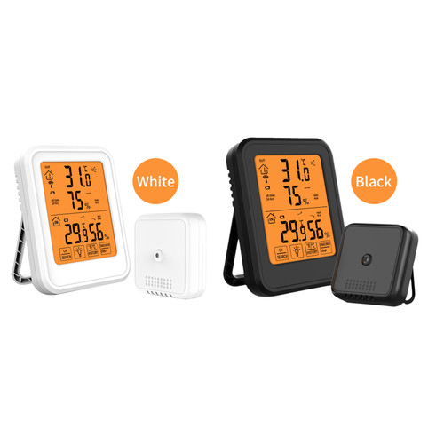 Indoor & Outdoor Hygrometer Thermometer with Orange Backlight LCD Display Max/Min Value Desk Electronic Temperature Humidity Meters for Home Greenhouse Cellar