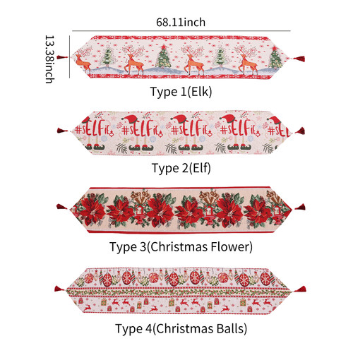 Merry Christmas Table Runner for Parties Elk Pattern Table Runner 68 X 13 Inch Dining Table Runner Rectangle Table Wedding Holiday Party Decoration