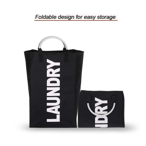 Practical Foldable Laundry Bag Washing Dirty Clothes Laundry Basket  Storage Bag with Alloy Handle--Black