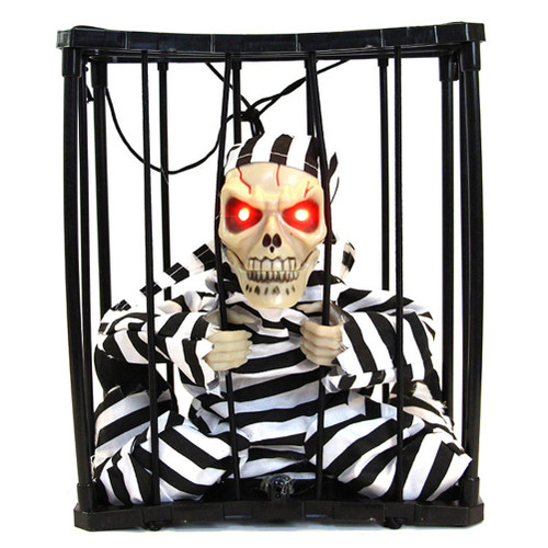 Halloween Scary Screaming Animated Skeleton Cage Prisoner with Light Up Eyes Haunted House Props Halloween Party Decorations