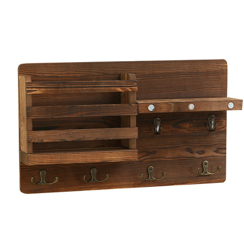 Mail Holder Large Size Wall Mounted Mail Organizer with Key Hooks Solid Wood Home Decor for Entryroom Hallway Kitchen Office