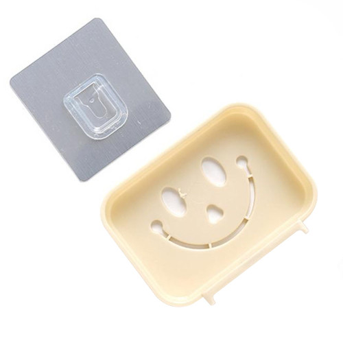 Plastic Soap Dish Holder Rack Adhesive Bathroom Wall Mounted Soap Organizer(Beige)