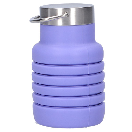 500ml Collapsible Silicone Water Bottle Drinking Cup with Stainless Steel Lid for Outdoor Mauve