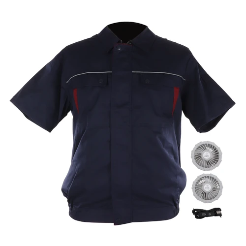 USB Cooling Jacket with Fans Short Sleeve USB Cooling Fan Jacket Air Conditioned Clothes Cool Vest for Summer XXXL Navy Blue with Red