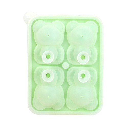 Little Bear Shape Ice Mold 4 Grids Silicone Ice Block Mould for Making Ice Cream Cake Candle Green