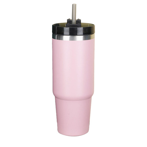 Stainless Steel Vacuum Cup 30oz Capacity Double Layer Insulated Cup with Lids Straws for Office Travel School Pink