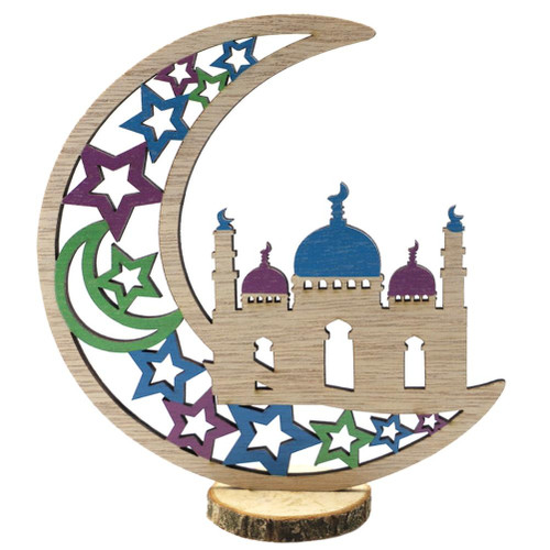 Wooden Eid Decoration Wood Hollow Carfts Ornament for Islam Muslim Festival Ramadan Mubarak Party