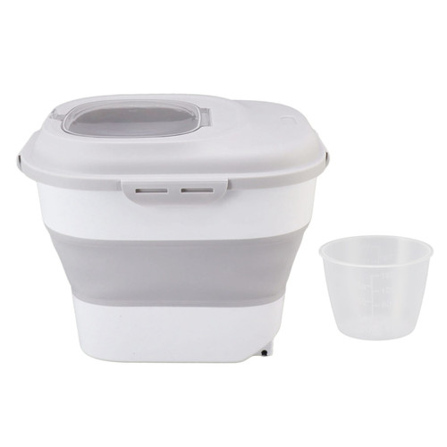 Rice Food Storage Container Large Collapsible Food Storage Container with Measuring Cup Rolling Wheel Grey