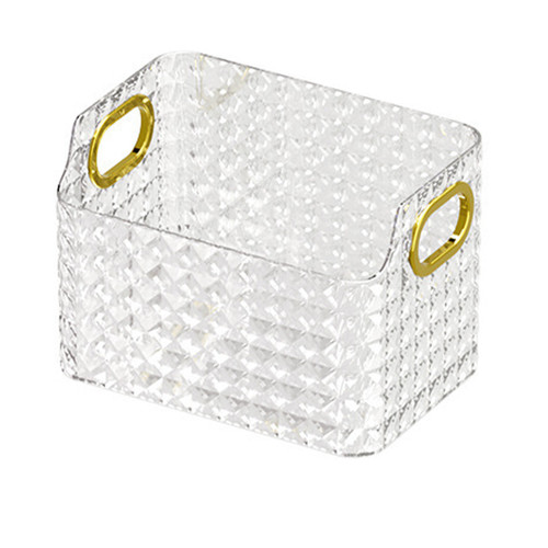 Small Organizer Bin Cabinet Storage Bin Pattern Texture Clear PET Comfortable Handles Versatile Basket for Bathroom Cosmetic