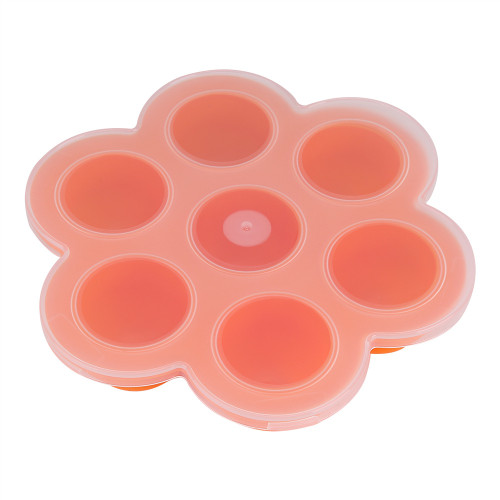 7 Cavities Silicone Egg Mold Reusable Storage Container Baby Food Freezer Trays with Lid Orange