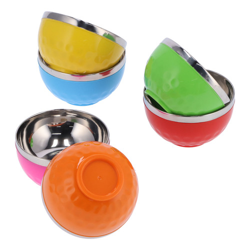 6Pcs set Color Stainless Steel Bowl Heat Insulation Salad Noodles Bowl for Home Kitchen(15cm L )