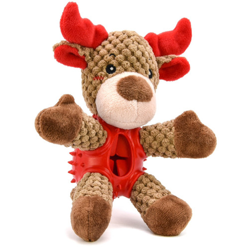 Christmas Pet Dog Chew Toys Elk Shape Sounding Plush Pet Toy Christmas Dog Toy for Playing Indoors or Outdoors