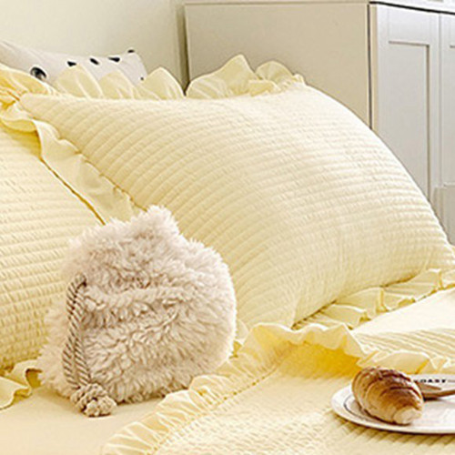 Cotton Quilt Pure Color Home Fashion Elegant Tencel Embroidery Pattern Cotton Summer Cooling Quilt Yellow 2 X Pillowcase 48x74cm