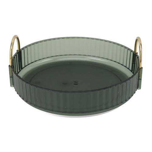 Round Storage Tray 360 Degree Rotating Waterproof Clear Desktop Organizer Display Tray with Dual Handles for Bedroom Bathroom Green
