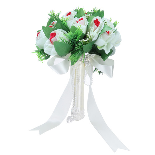 Fake Artificial Bridal Bouquet Flower DIY Wedding Party HandMade Decorations for Wedding(White )