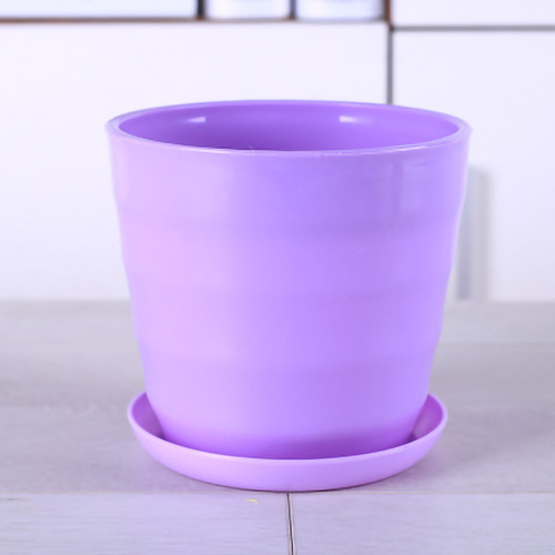 Flower Pot Flexible Round Modern Planter with Removable Tray for Gardening Office Balcony Purple L