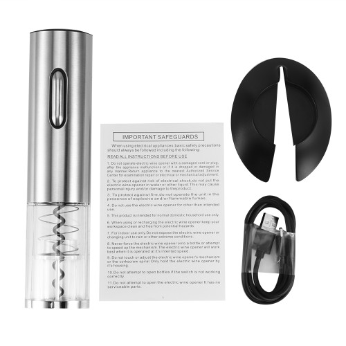 Stainless Steel 
USB Rechargeable Smart Electric Wine Opener 

Automatic Bottle Opener  Silver