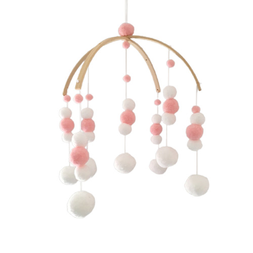 Baby Crib Mobile Wooden Wind Chime Felt Ball Hanging Bed Bell Baby Mobile Wooden Ornament Nursery Decor for Girls Boys