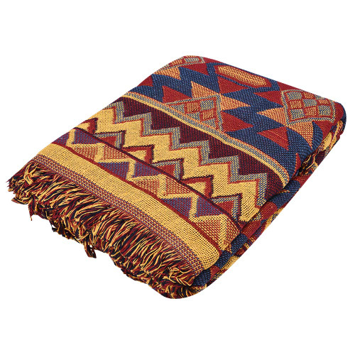 Double Sided Cotton Woven Couch Throw Blanket Carpet with Decorative Tassels for Bed Sofa (#1)