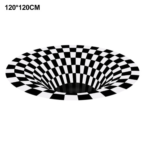 Round Black White Grid Carpet 3D  Vortex Room Bedroom Anti Slip Floor Mats Home Carpet Rugs