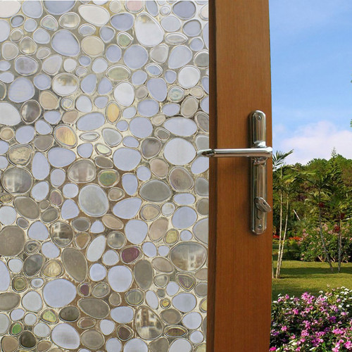 Static Electricity Adhesive Free Window Clings Frosted Shading Sunscreen Window Film for Bathroom Bedroom Living Room 3D Pebbles