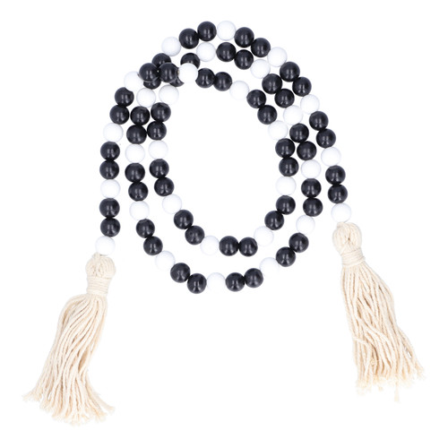 Black White Wooden Beads Garland with Tassels Home Decoration for Christmas Independence Day Easter