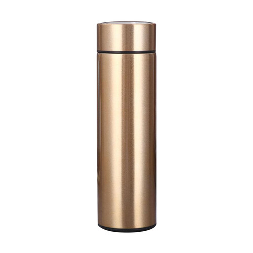 17oz Vacuum Insulated Coffee Mug Double Walled Water Bottle with LED Temp Display Removable Filter Travel Slim Coffee Cup, Gold