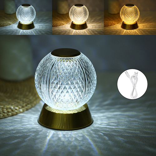 Neoglint Crystal Metal Bedside Lamp Cordless Table Lamp Touch Control Desk Lamp 3 Light Colors Stepless Dimmable Night Light Rechargeable for Bedroom Bar Restaurant Coffee Shop