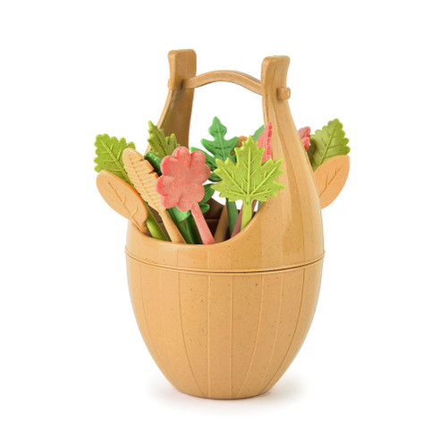 16Pcs/Set Nordic Style Wheat Fiber Barrel Leaves Fruit Fork Lunch Cake Dessert Picks Fork Home Wedding Party Decor