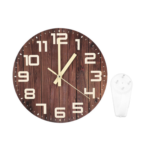 10in Wall Digital Clock Modern Design Frameless 3D Round Digital Clock for Home Living Room Bedroom Office Dark Brown