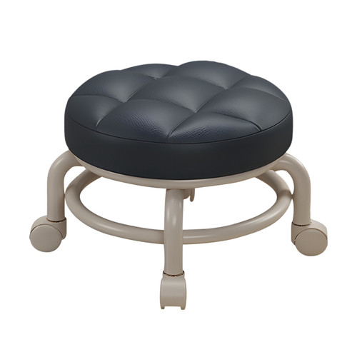 Low Roller Stools with Universal Wheel 360 Degrees Swivel PU Leather Round Rolling Stool Seats with Mute Wheels for Home Office Garage Shop Fitness