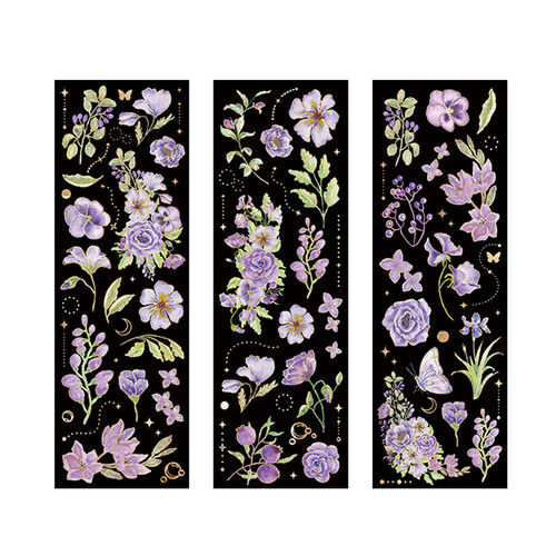 3 Sheet Vintage Natural Flower Stickers for Scrapbook Supplies Junk Journal Planner Cards Water Bottles Phone Cases Laptops Purple