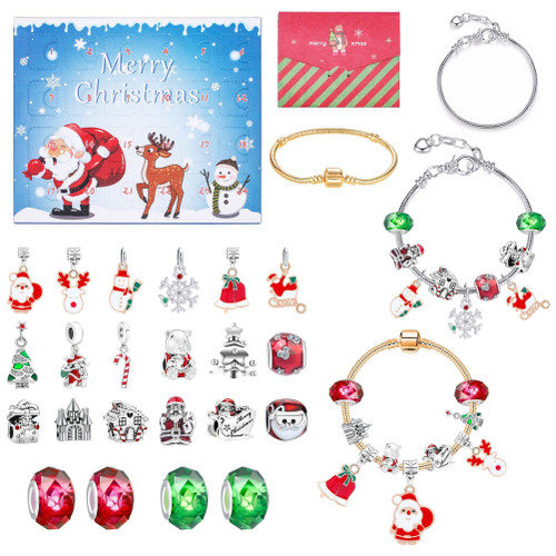 Christmas Advent Calendar DIY Charm Bracelet Making Kit for Kids 24 Days Christmas Countdown Calendar Jewelry Gifts for Girls