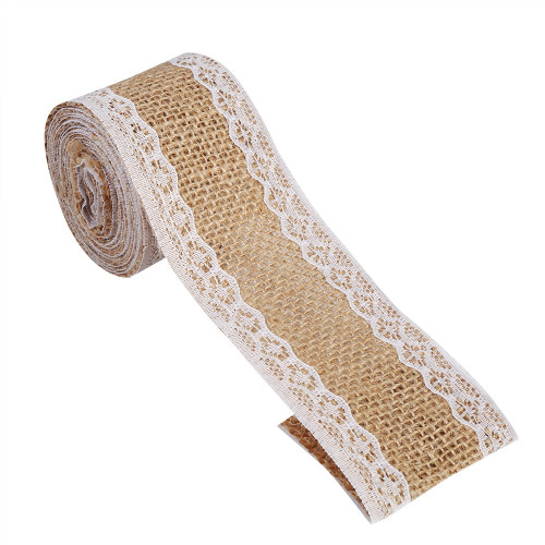 Natural Jute Burlap Ribbon With White Lace Rustic Style Wedding Party Craft Decoration #1