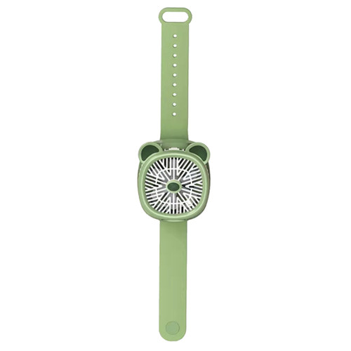 Mini Fan Watch USB Charging Rechargeable 3 Gear Portable Wrist Strap Hand Held Fan with Colorful LED Lights Green Bear