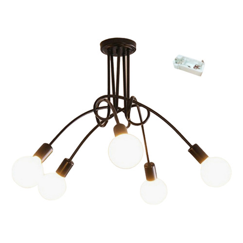 Modern Chandelier Iron Art Stylish Easy to Install Industrial Ceiling Light Fixture for Study Bedroom Living Room Kitchen 5 Heads Black