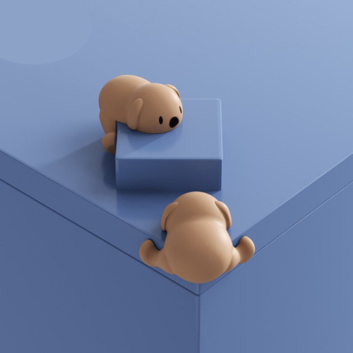 4PCS Corner Protector Silicone Corner Guard Cartoon Puppy Baby Proofing Back Adhesive Edge Bumper for Table Furniture Brown