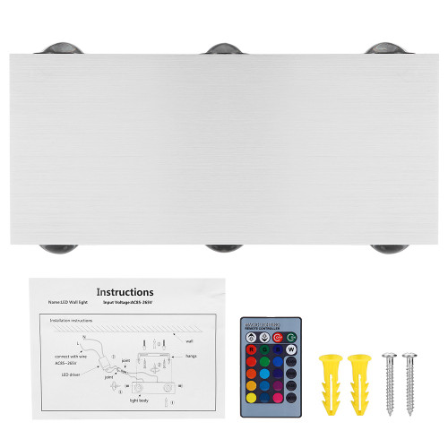 LED Colorful RGB Wall Lamp Aluminum Indoor Bedroom Waterproof Decorative Lamp(Rectangular 6W)