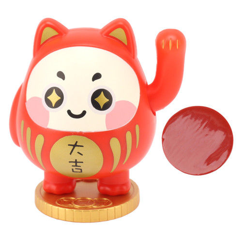 Waving Lucky Cat Solar Powered Decorative Ornament Fortune Cat Figure for Car Home Restaurant Cafe Red