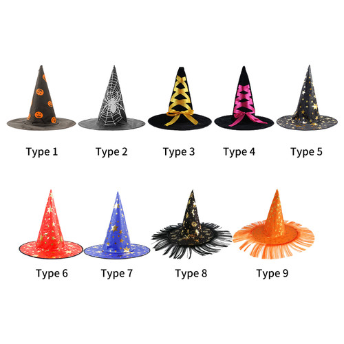 Halloween Witch Hat Scary Creepy Wide Brim Pointed Hat Halloween Gift for Men Women Kids Halloween Costume Cosplay Party Festivals Decoration
