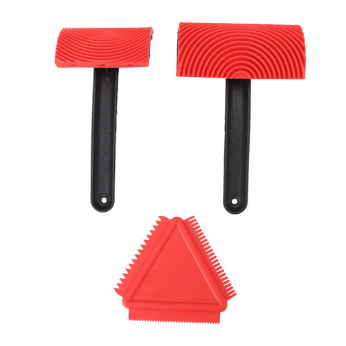 3pcs Rubber Wood Pattern Painting Tool Non Deformation Wood Grain Knurling Tool Set For Texture Coating Construction