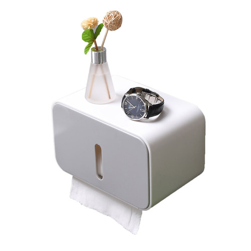 Wall Mounted Tissue Box Dual Paper Outlet Waterproof and Moistureproof Tissue Rack for Bathroom Grey