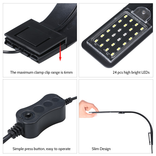 AC220V 10W 24 LED Aquarium Light Fish Jar Lamp White Light Portable
