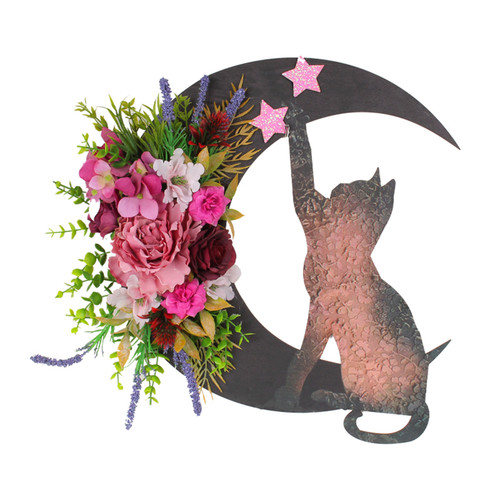 Cat Moon Wreath Moon Halloween Wreaths Artificial Decorative Wreath Home Decor