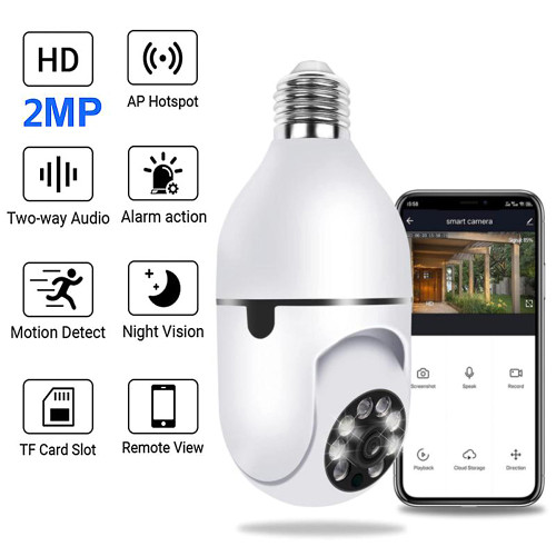 TUYA   Home Dual-Band 2.4G&5G WiFi Wireless Light Bulb Security Camera Outdoor, 360° 1080P Smart Light Bulb Camera Security Camera, E27 Socket Lightbulb Camera, Panoramic Camera CCTV Monitor,PTZ Bulb Camera
